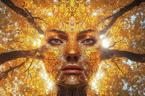 spiritueel beeld van vrouw in het bos