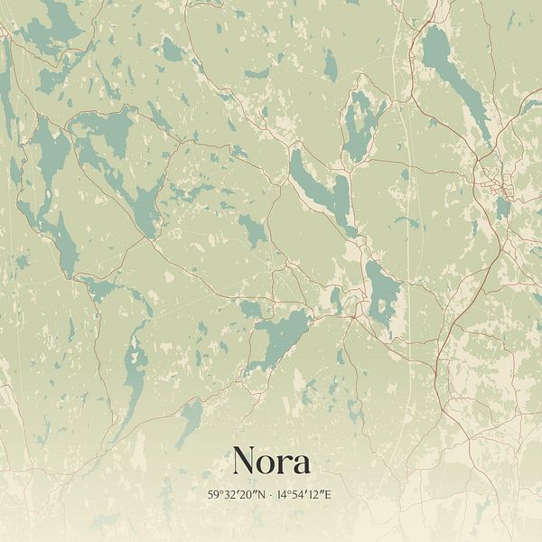 Alte Karte von Nora, Schweden. von Ortsdrucke