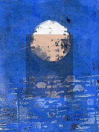 Abstract organic shapes in cobalt blue, white and beige. by Dina Dankers