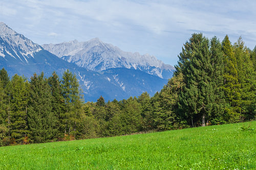 Forest, alpine pastures and the Karwendel Mountains