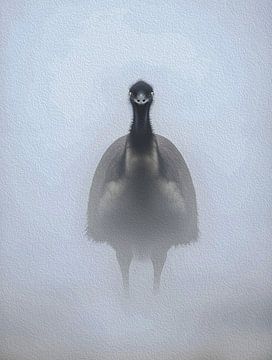 Majestic Emu Misty Fog Impasto Wildlife Portrait by Ramy Salah Hefny