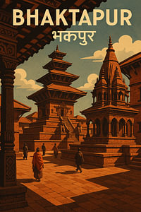 Bhaktapur Nepal Vintage Travel Poster - Nyatapola Tempel & Durbar Square Kunst