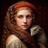 Portret van een prinses met haar draakje. van Gisela - Art for you