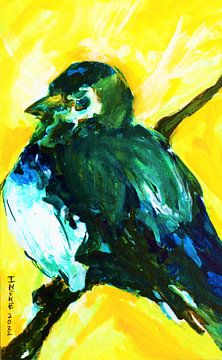 Groen blauw vogeltje. van Ineke de Rijk