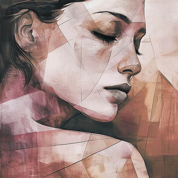 Faceted Silence: A Portrait in Pink Earth tones by Color Square