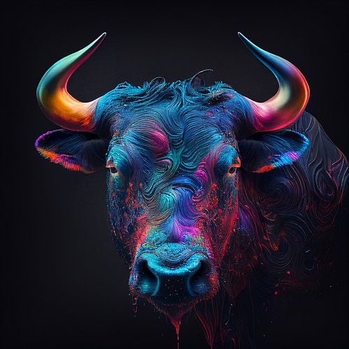 Kleurrijke illustratie van een majestueuze stier