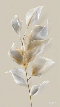 blanc et or - fleurs et plumes sur Gelissen Artworks