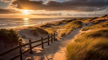 Foto van Nederlandse stranden met zonsondergang VII van René van den Berg