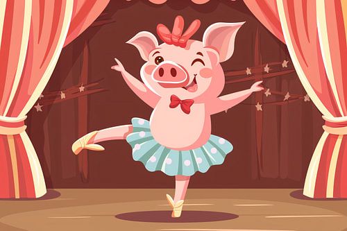 Dansend varken in kleurrijke balletkleding