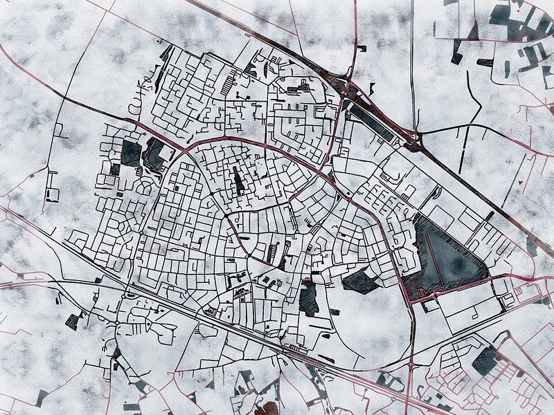 Map of Zevenaar with the style 'White Winter' by Maporia