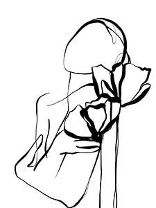 Silhouette de femme avec des coquelicots - dessin au trait