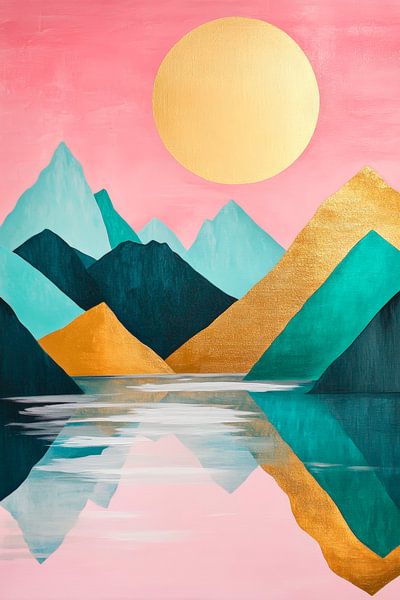 Mountain landscape with golden sunrise by Poster Art Shop