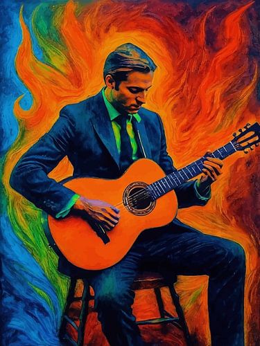 Mens die Klassieke Gitaar Abstracte Kunst speelt