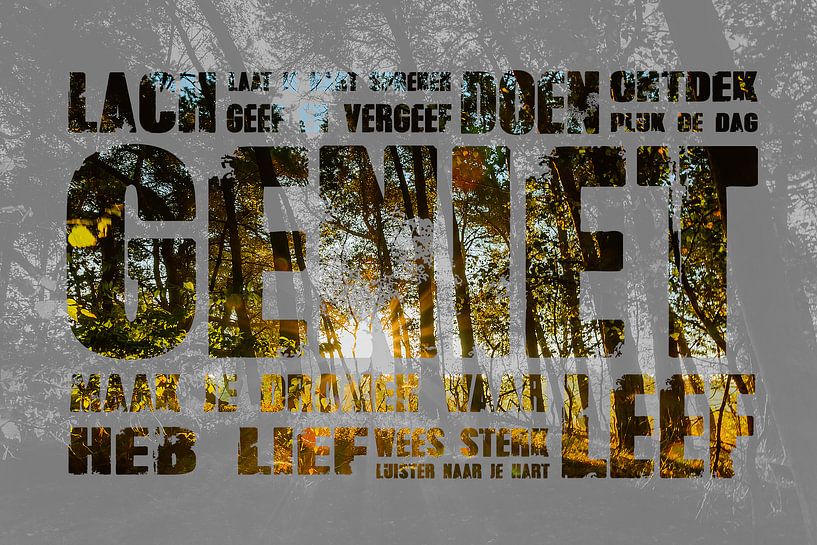 Zonsopgang met tekst geniet by Stedom Fotografie