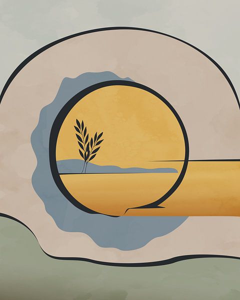 Boom in de avondzon 2 minimalistisch landschap van Tanja Udelhofen
