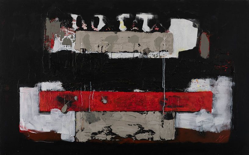 Abstract black and white with red bar by Marinel Vieleers
