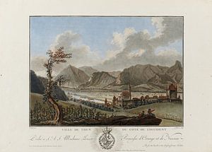 Thun, von Nordosten, mit Kirche, Schloss und Befestigungen gegen Niesen und Stockhorn; Thun; Farbkup