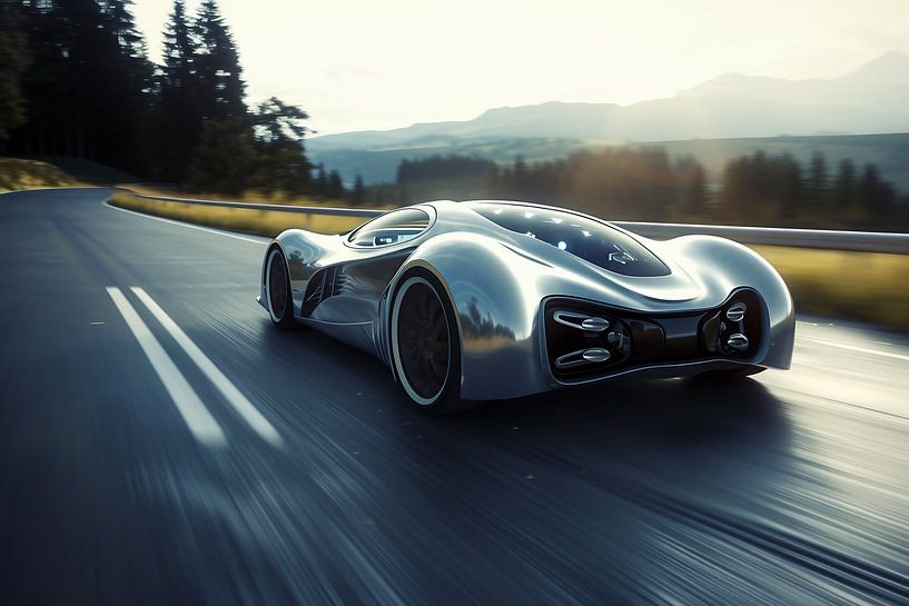 Futuristisches Auto, Straßenszene von fernlichtsicht