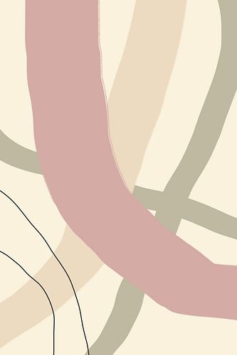 Moderne abstracte minimalistische vormen en lijnen in pastelroze, groen, beige nr. 1