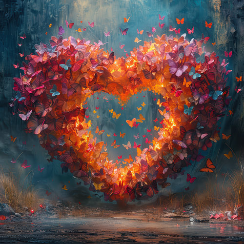 Cheerful colorful heart and butterflies