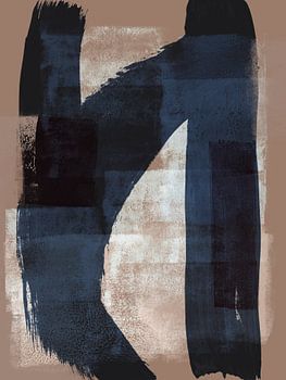 Bruin en Indigo 3 | Expressief Minimalistisch Abstract
