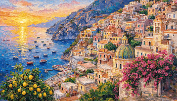 Sunset Splendor over Positano and the Amalfi Coast