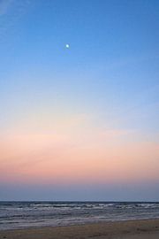 Vue de la plage sur l'île d'Usedom sur la mer Baltique avec la lune dans le ciel sur Martin Köbsch