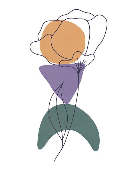 Minimalistische Landschaft mit einer Blume und drei Formen von Tanja Udelhofen