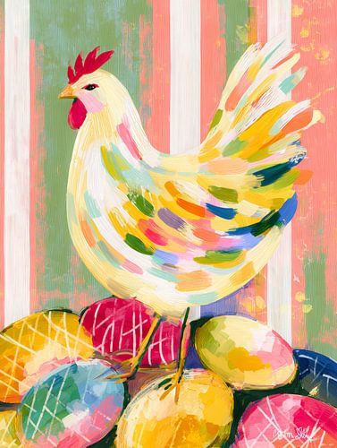 Fröhliches Huhn mit bunten Federn