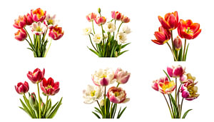 Satz Tulpenstrauß isoliert auf weißem Hintergrund, Banner, ausgeschnitten
