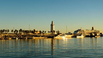 Lighthouse and ships in the port of Malaga Andalusia Spain by Dieter Walther