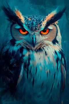 Uil in blauw van Poster Art Shop