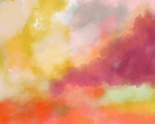 Kleurrijk modern abstract aquarel schilderij in geel, paars, oranje en roze