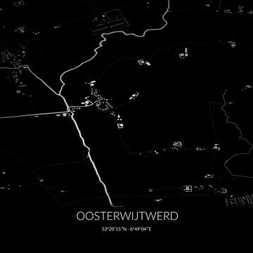 Zwart-witte landkaart van Oosterwijtwerd, Groningen. van Rezona