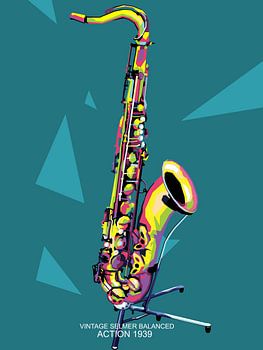 Saxophone Selmer Balanced Action 1939 vintage dans une incroyable affiche pop art