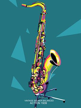 Saxophone Selmer Balanced Action 1939 vintage dans une incroyable affiche pop art sur miru arts