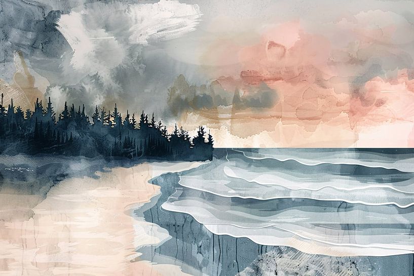 Surreal beach landscape with picturesque trees by Art & Soul Creations