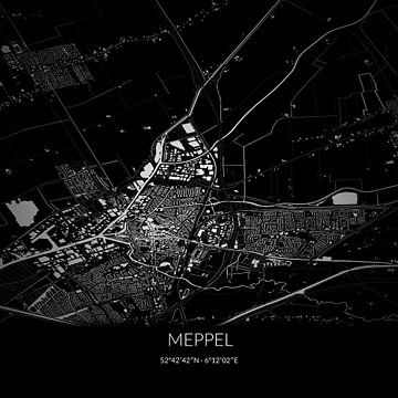 Zwart-witte landkaart van Meppel, Drenthe. van Rezona
