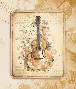 Gitaar. Vintage kunst in antieke stijl voor gitaristen & gitaarmuziek fans van SergeivoArt
