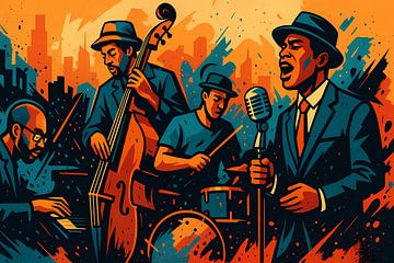 illustratieve poster met Jazz concept, muzikanten van Ariadna de Raadt-Goldberg