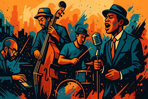 illustratieve poster met Jazz concept, muzikanten