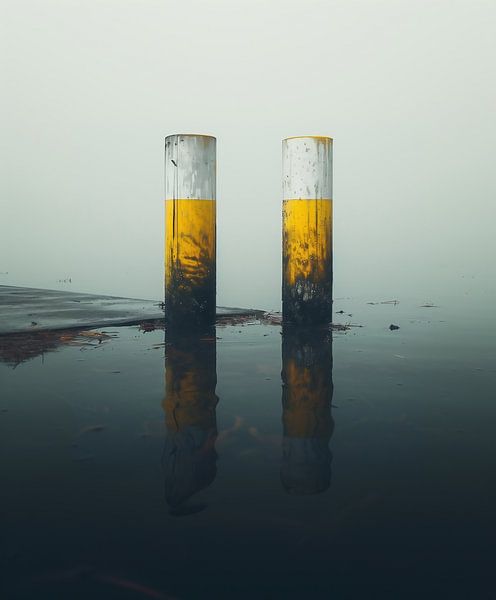 Betonnen palen in meerwater van fernlichtsicht