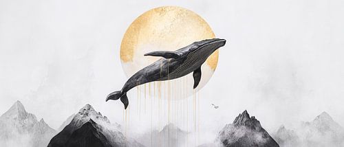 Jumping whale in the moonlight by Poster Art Shop