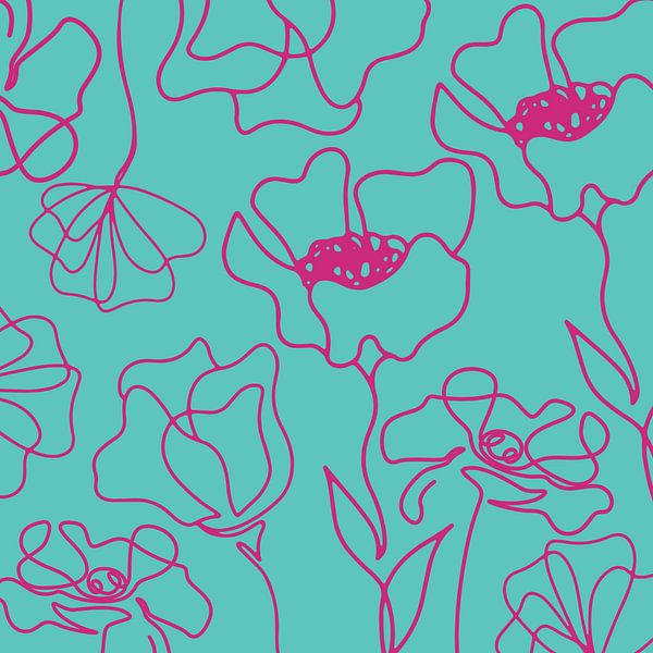 Scandinavian floral market pink on teal by Mad Dog Art