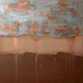 Abstract industrial painting: Mixed media art with burlap by Studio Pieternel
