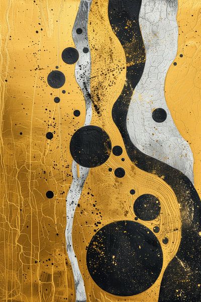 Moderne elegant abstracte digitale kunst in goud zwart en wit van Digitale Schilderijen