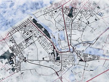 Kaart van Nieuwpoort in de stijl 'White Winter' van Maporia
