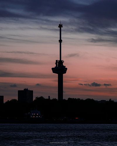 Euromast silhouette with a beautiful pink sunset