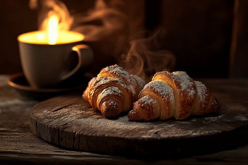 Steaming croissants and coffee - cosy