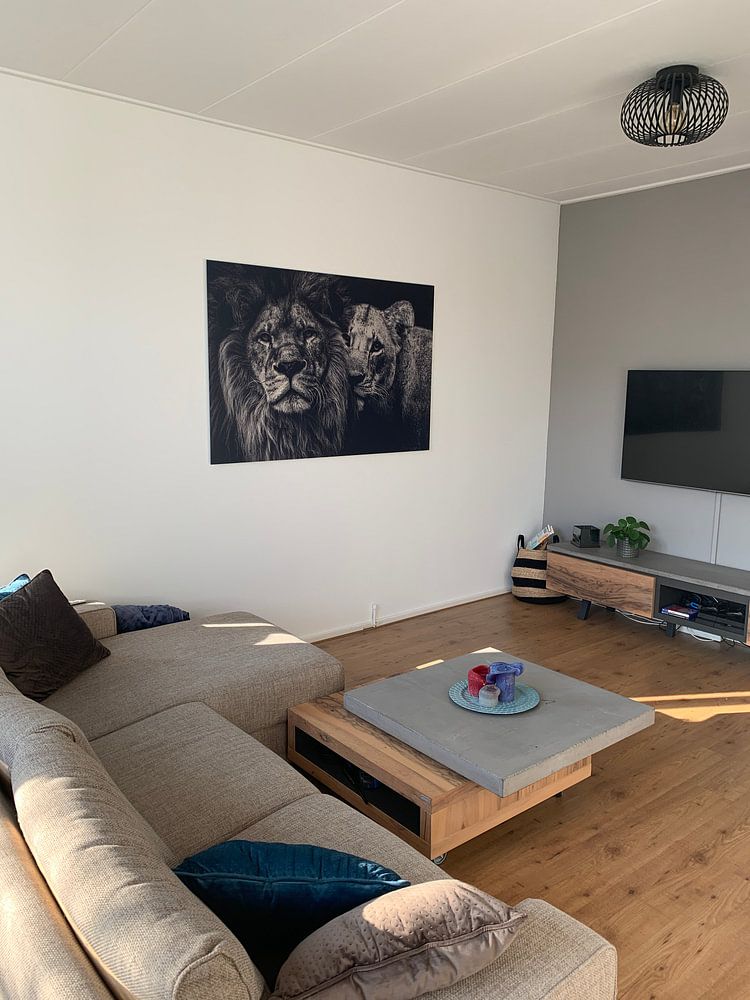 Löwe schwarz-weiß mit Titel: Löwenpaar, von Designer